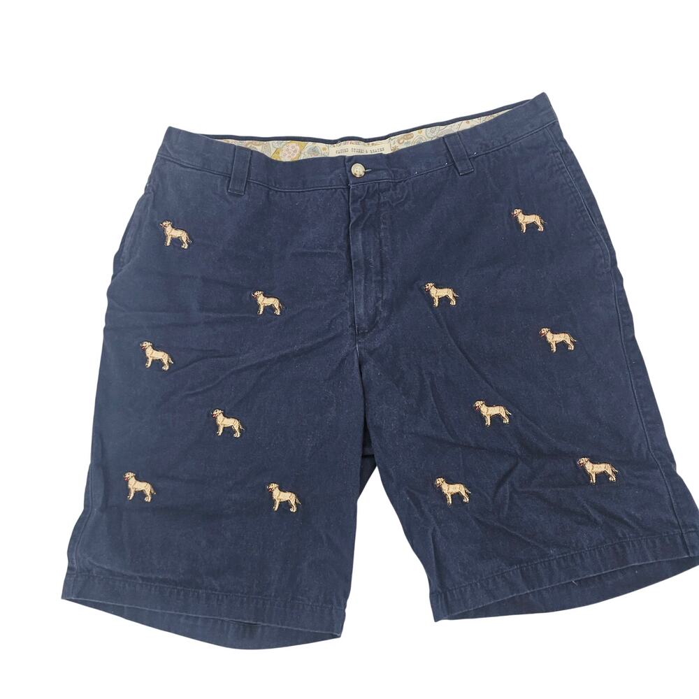 Vintage 1946 Washed Stone & Beaten Navy Chino Short Yellow Lab Dogs 38 4006
